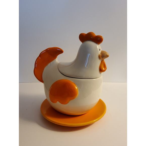 Vintage Ceramic Chicken Cookie Jar with Base Plate - Picture 2 of 6